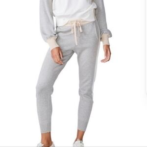 Monrow Knit Joggers Cotton Modal Blend Size Small Gray White Stripe Tan Waist